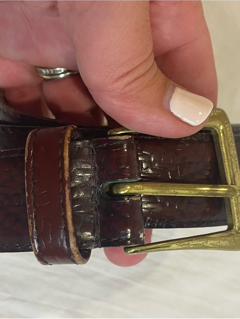 Liberty Vintage Brown Embossed Leather Belt Brass Buckle Croc Texture Size 38